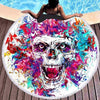 Image of Skull Color Hippie Round Beach Towel
